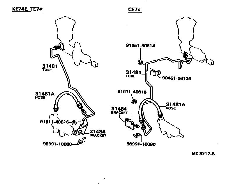Toyota COROLLA 离合器踏板和挠性软管 EPC diagram — MC8212B