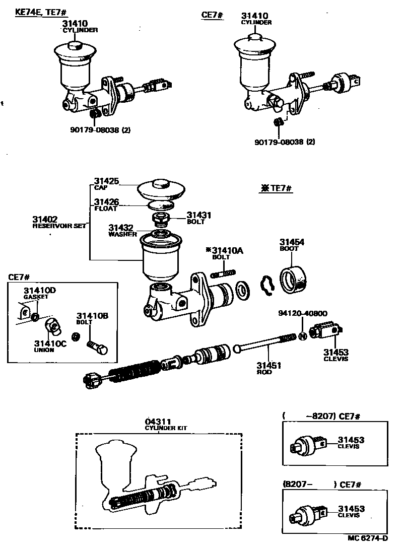 Toyota COROLLA 离合器总泵 EPC diagram — MC6274D