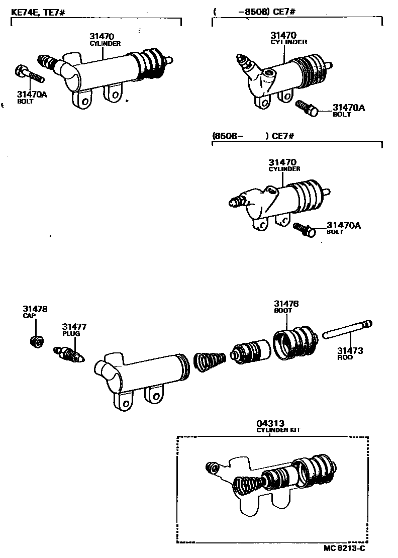 Toyota COROLLA 离合器分离缸 EPC diagram — MC8213C