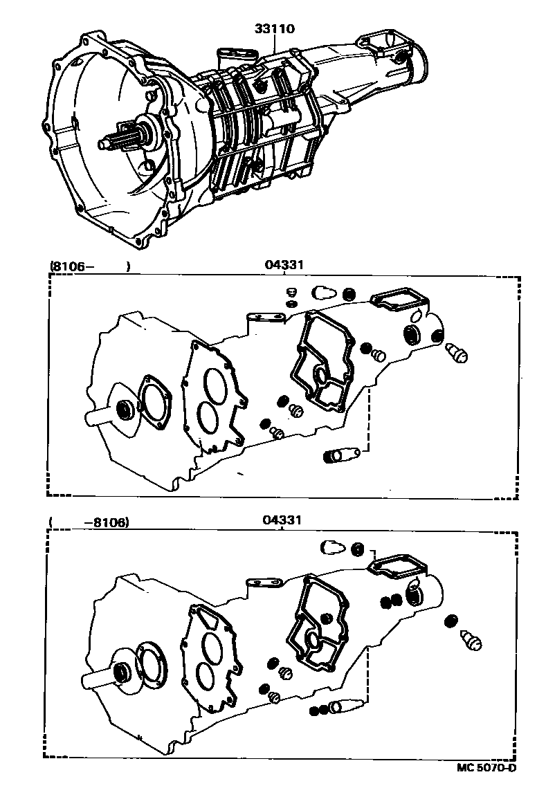 Toyota COROLLA 传动桥或变速器总成和衬垫组件(MTM) EPC diagram — MC5070D