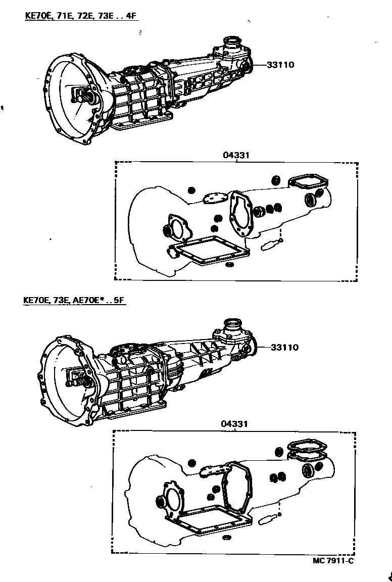 Toyota COROLLA 传动桥或变速器总成和衬垫组件(MTM) EPC diagram — MC7911C