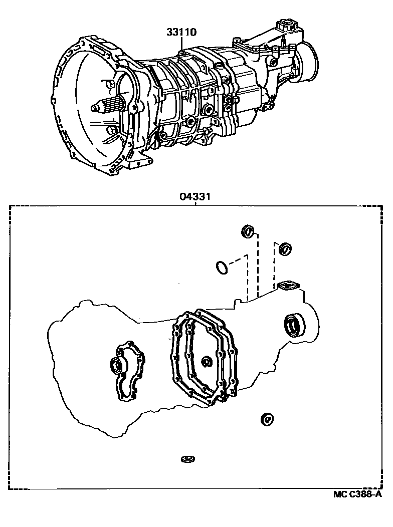 Toyota COROLLA 传动桥或变速器总成和衬垫组件(MTM) EPC diagram — MCC388A