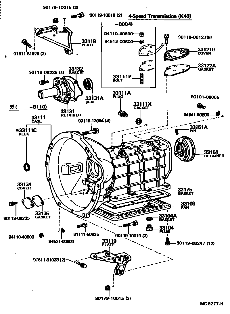 Toyota COROLLA 离合器壳和变速器壳(MTM) EPC diagram — MC6277H