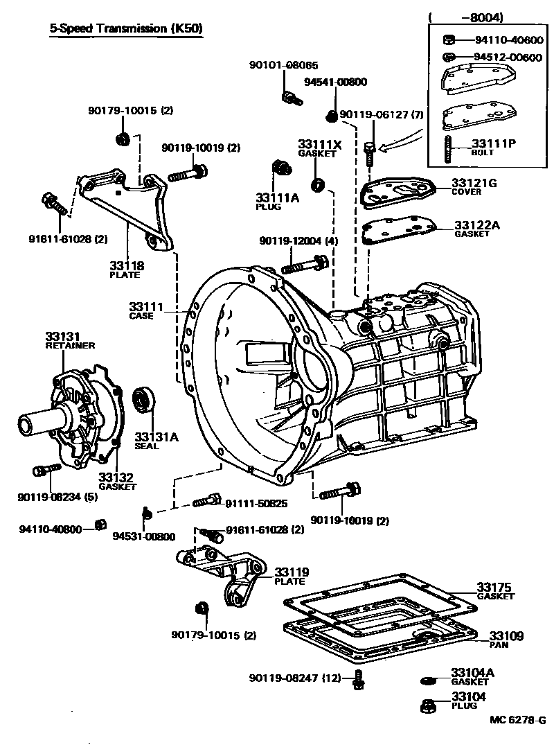 Toyota COROLLA 离合器壳和变速器壳(MTM) EPC diagram — MC6278G