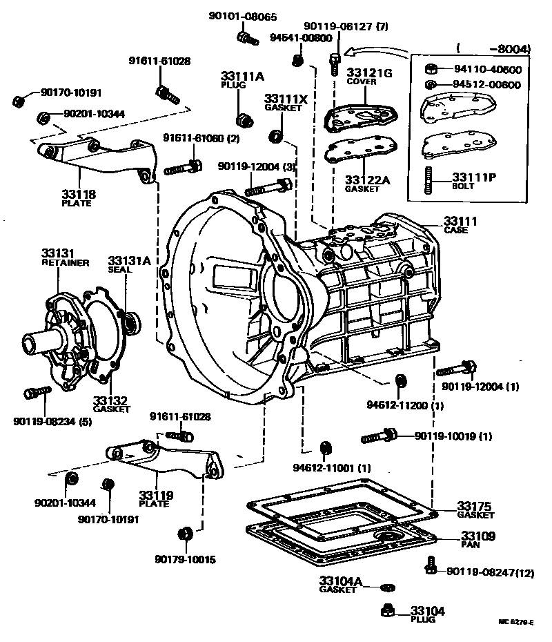 Toyota COROLLA 离合器壳和变速器壳(MTM) EPC diagram — MC6279E
