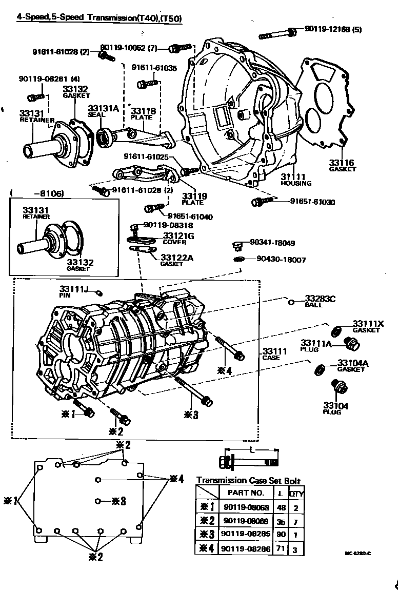 Toyota COROLLA 离合器壳和变速器壳(MTM) EPC diagram — MC6280C