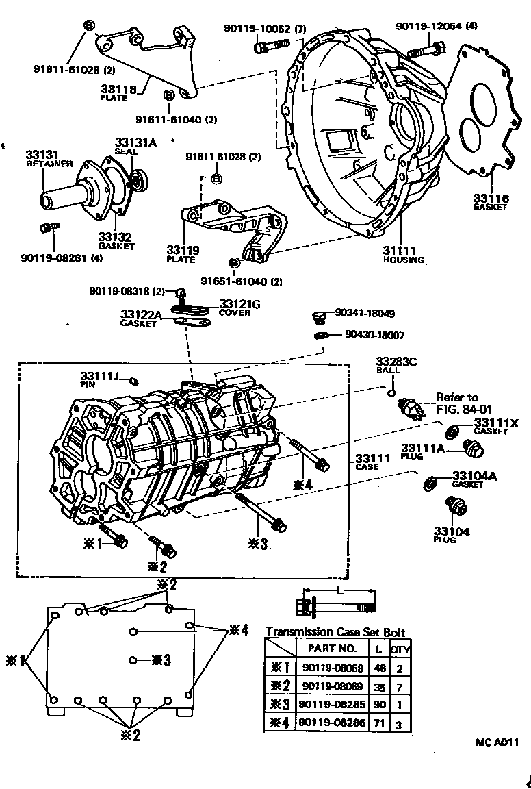 Toyota COROLLA 离合器壳和变速器壳(MTM) EPC diagram — MCA011