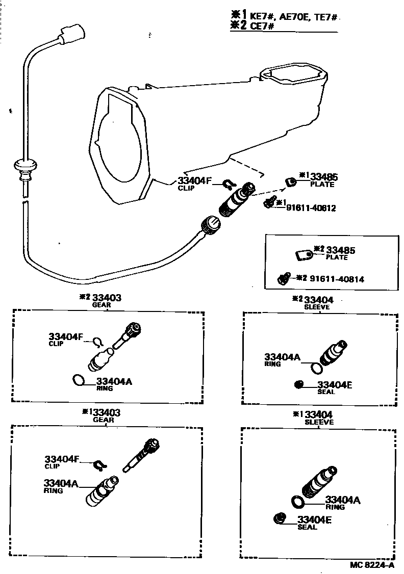 Toyota COROLLA 速度表从动齿轮(MTM) EPC diagram — MC8224A