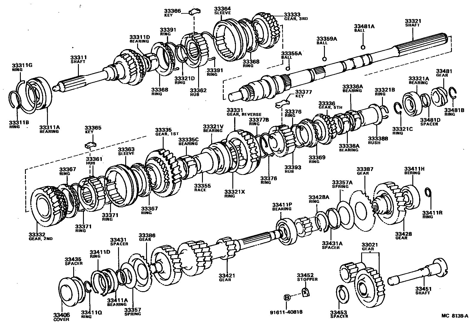 Toyota COROLLA 变速器齿轮(MTM) EPC diagram — MC8138A