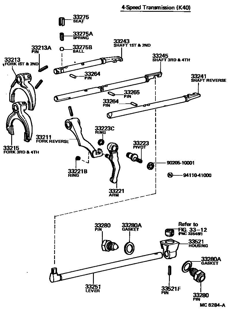 Toyota COROLLA 换档拨叉和换档杆轴(MTM) EPC diagram — MC6284A