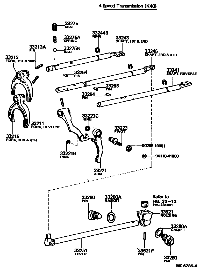 Toyota COROLLA 换档拨叉和换档杆轴(MTM) EPC diagram — MC6285A
