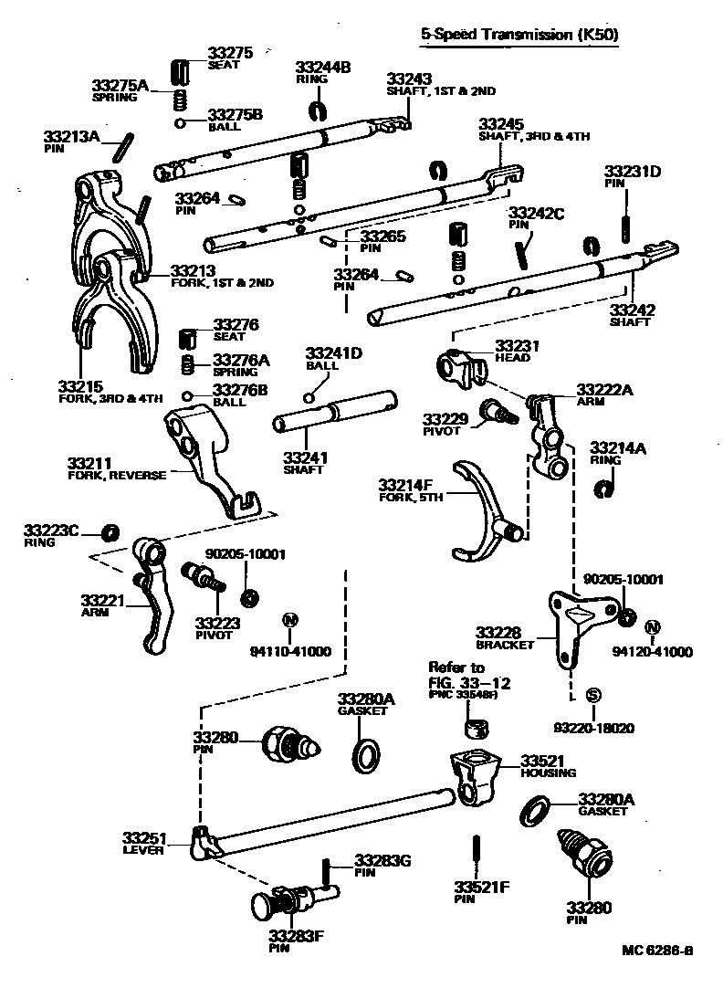 Toyota COROLLA 换档拨叉和换档杆轴(MTM) EPC diagram — MC6286B