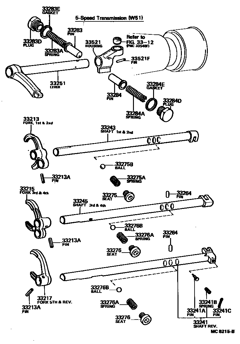 Toyota COROLLA 换档拨叉和换档杆轴(MTM) EPC diagram — MC8215B