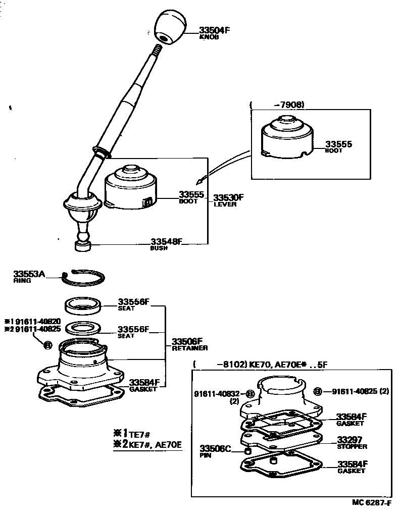 Toyota COROLLA Shift Lever & Retainer EPC diagram — MC6287F