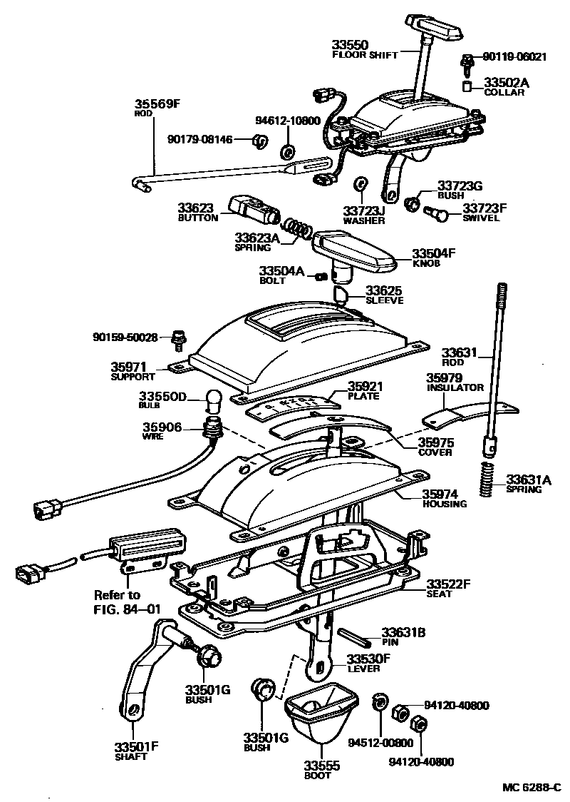 Toyota COROLLA Shift Lever & Retainer EPC diagram — MC6288C