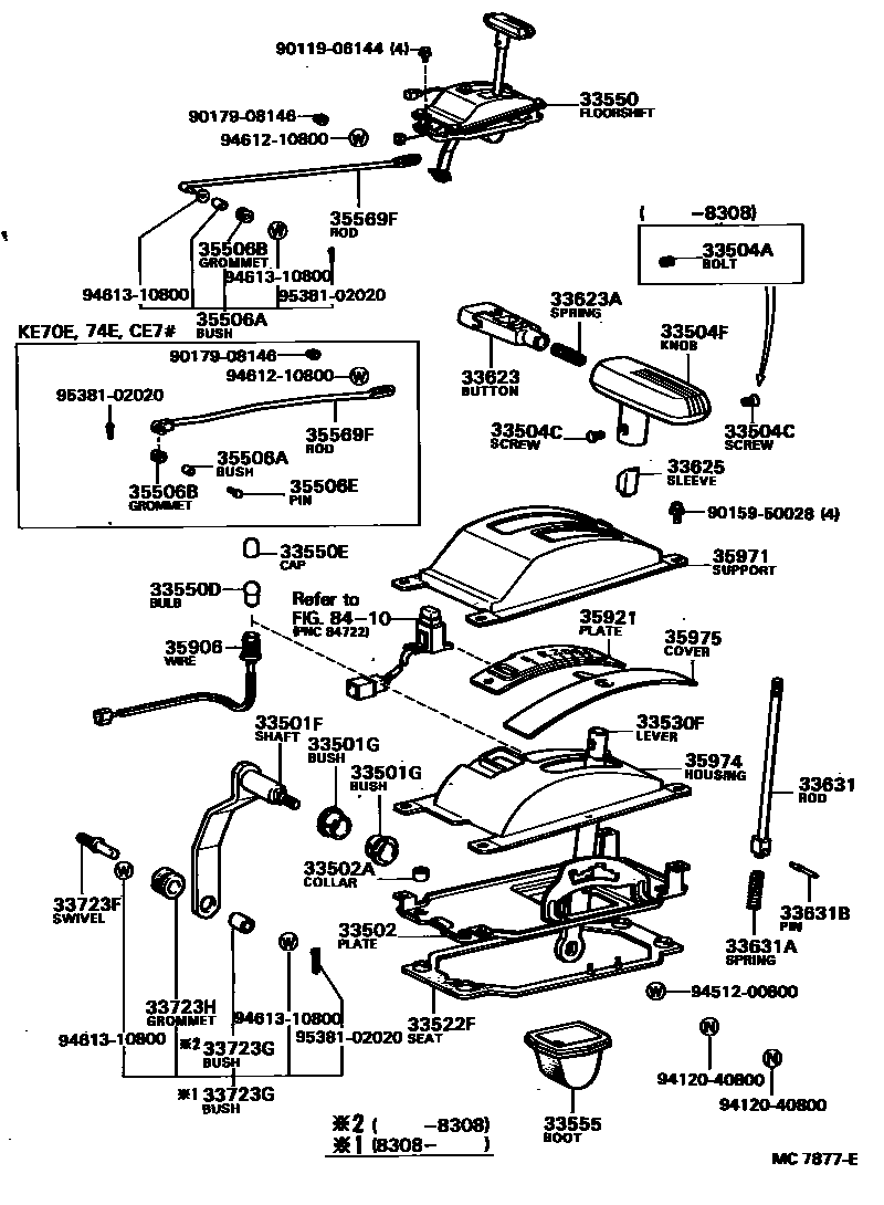 Toyota COROLLA Shift Lever & Retainer EPC diagram — MC7877E