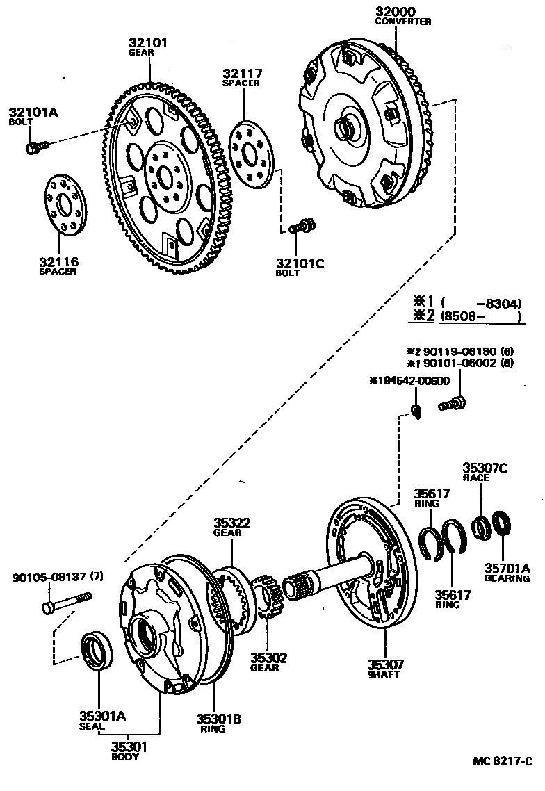 Toyota COROLLA 变矩器、前油泵和链条(ATM) EPC diagram — MC8217C