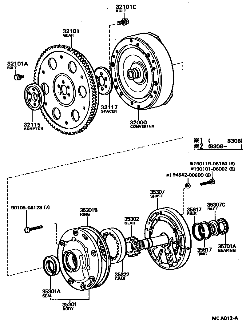 Toyota COROLLA 变矩器、前油泵和链条(ATM) EPC diagram — MCA012A
