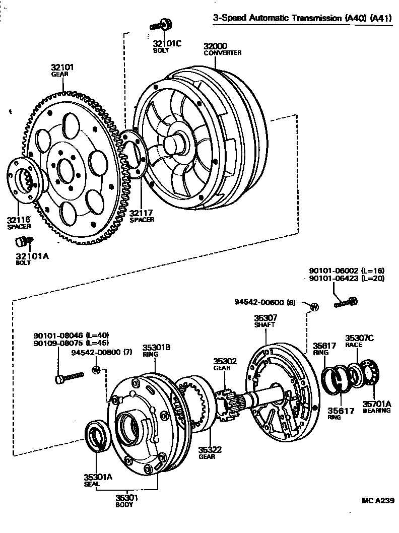Toyota COROLLA 变矩器、前油泵和链条(ATM) EPC diagram — MCA239