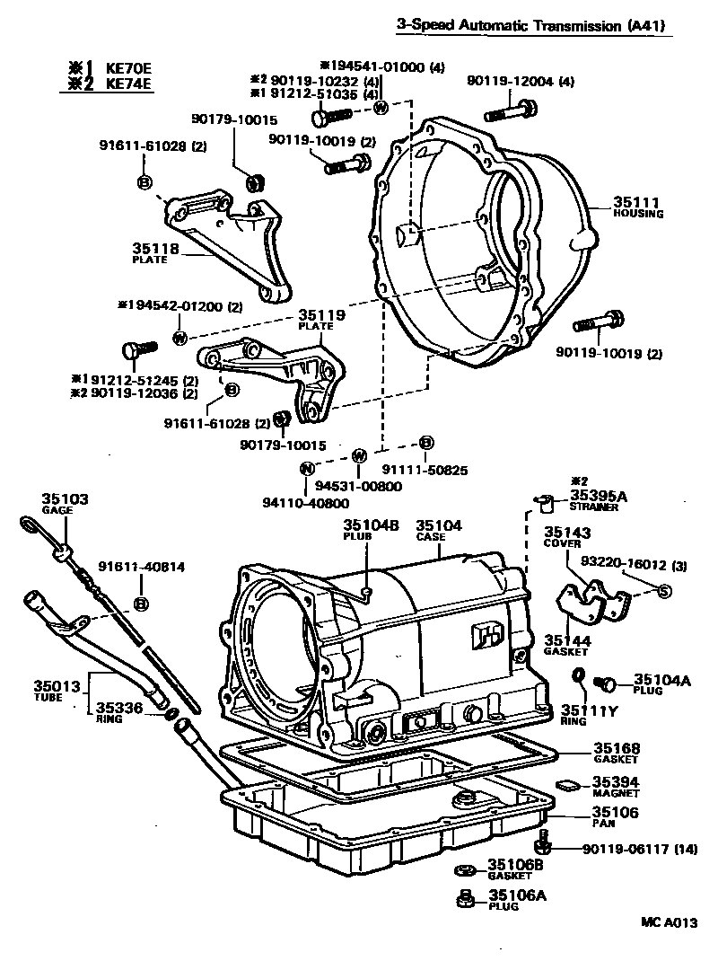 Toyota COROLLA 变速器壳和油底壳(ATM) EPC diagram — MCA013