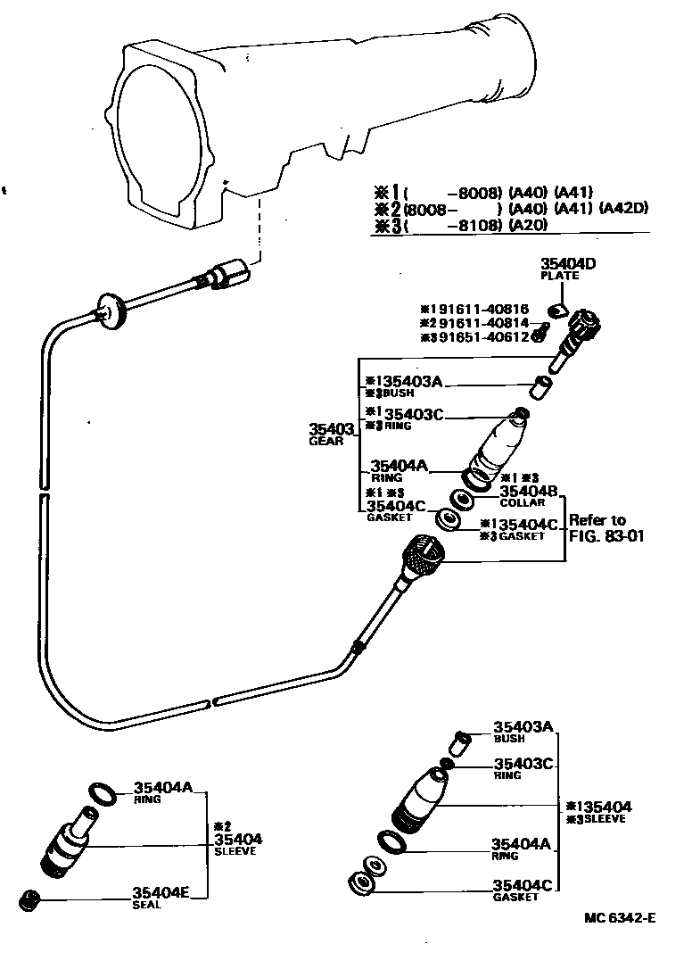 Toyota COROLLA 速度表从动齿轮(ATM) EPC diagram — MC6342E