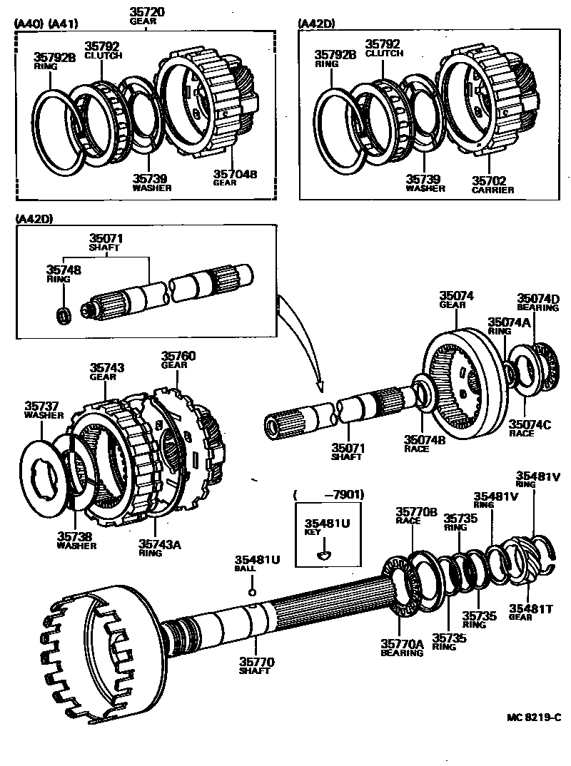 Toyota COROLLA 行星齿轮、倒档活塞和中间轴齿轮(ATM) EPC diagram — MC8219C