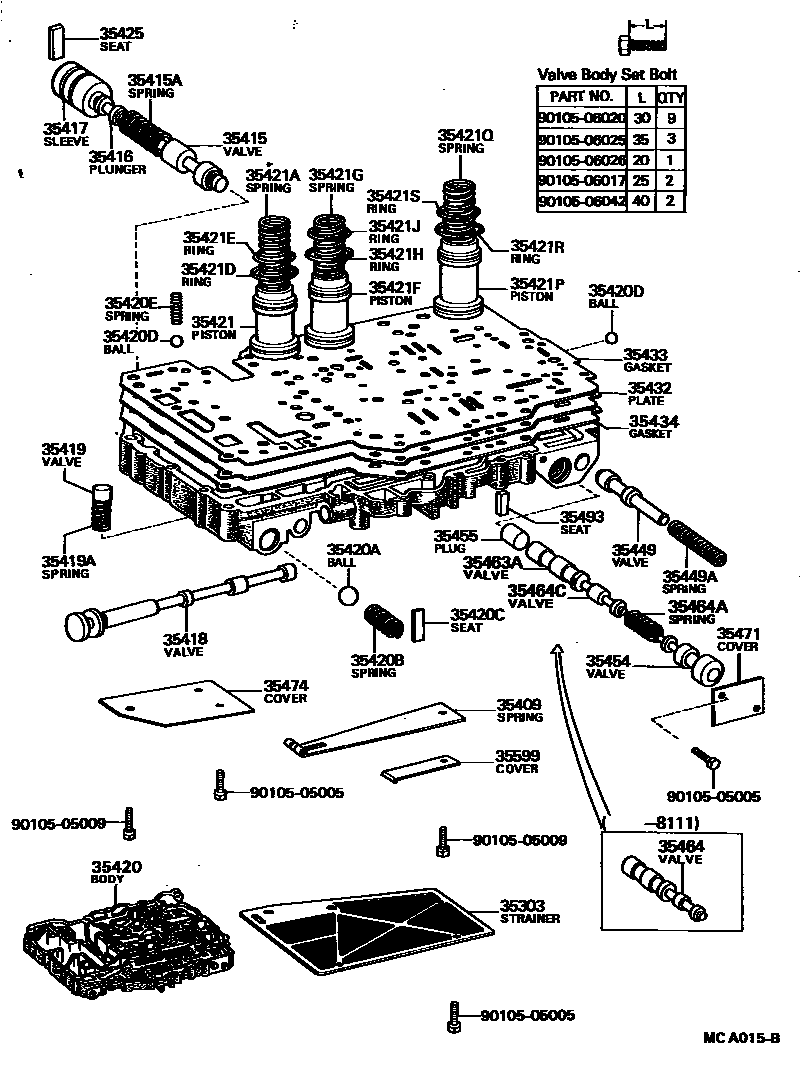 Toyota COROLLA 阀体和滤油网(ATM) EPC diagram — MCA015B