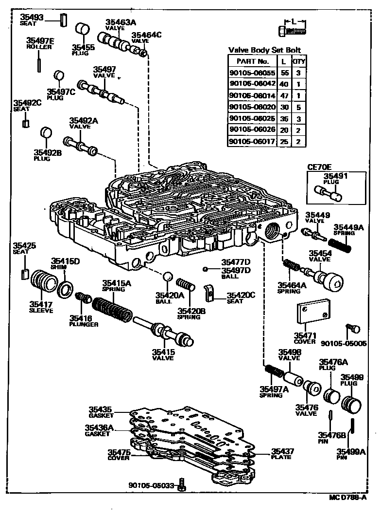 Toyota COROLLA 阀体和滤油网(ATM) EPC diagram — MCD788A