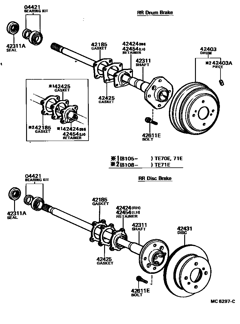Toyota COROLLA 后桥半轴和后桥轮毂 EPC diagram — MC6297C