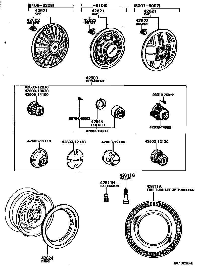 Toyota COROLLA 车轮和车轮盖 EPC diagram — MC6298E