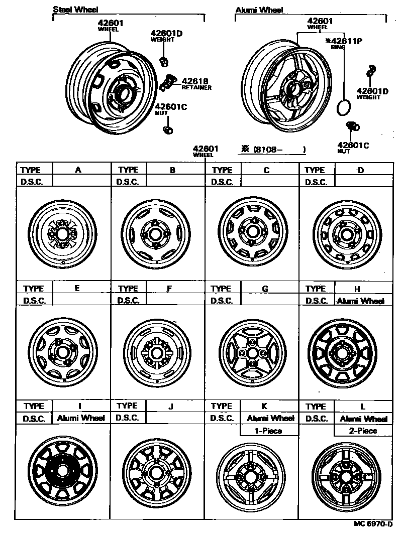 Toyota COROLLA 车轮和车轮盖 EPC diagram — MC6970D