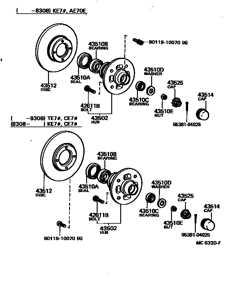 Toyota COROLLA Front Axle Hub EPC diagram — MC6320F