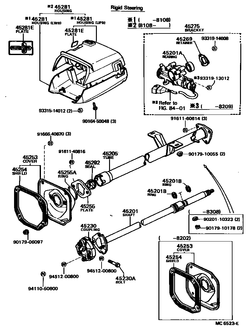 Toyota COROLLA Steering Column & Shaft EPC diagram — MC6523E
