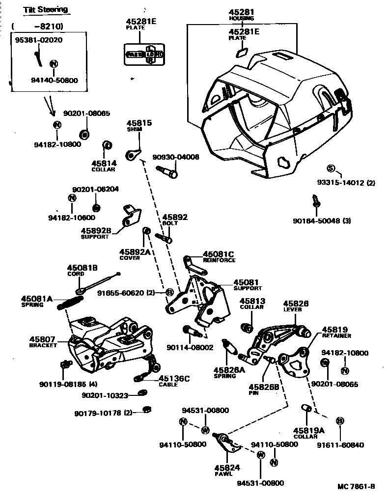 Toyota COROLLA Steering Column & Shaft EPC diagram — MC7861B