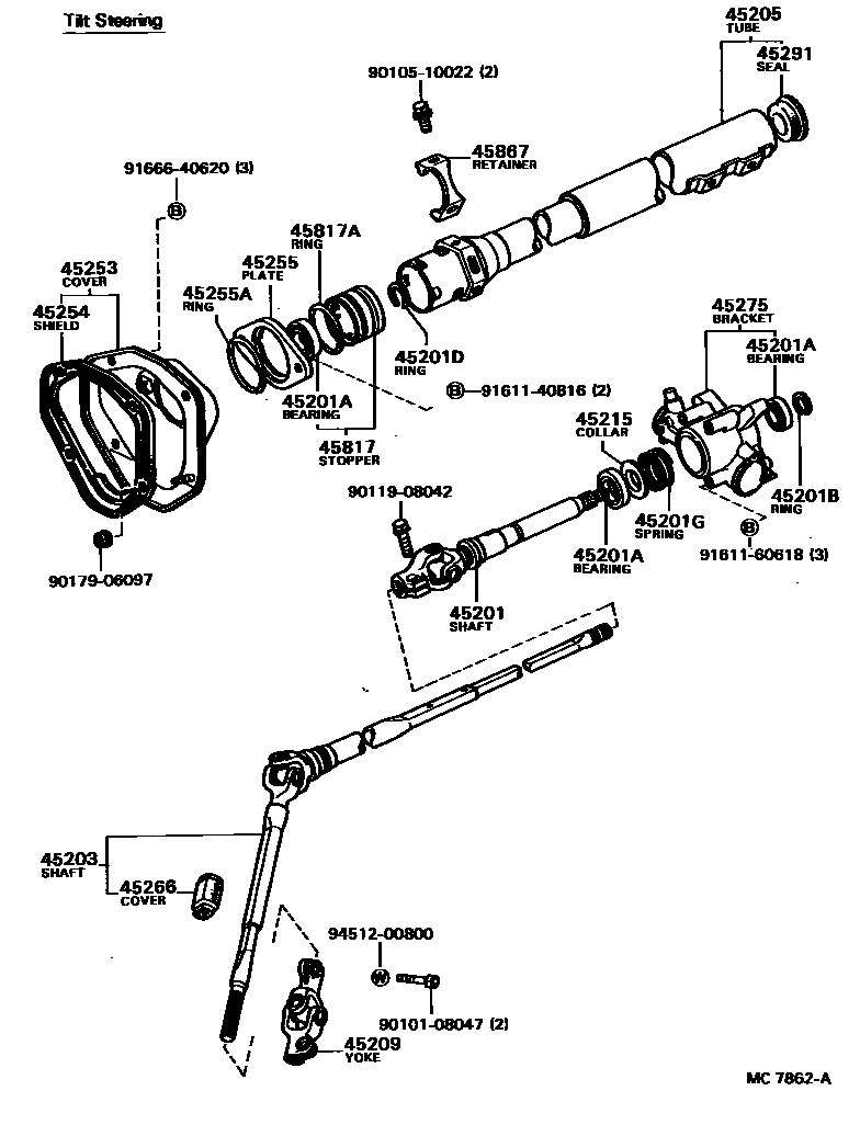 Toyota COROLLA Steering Column & Shaft EPC diagram — MC7862A