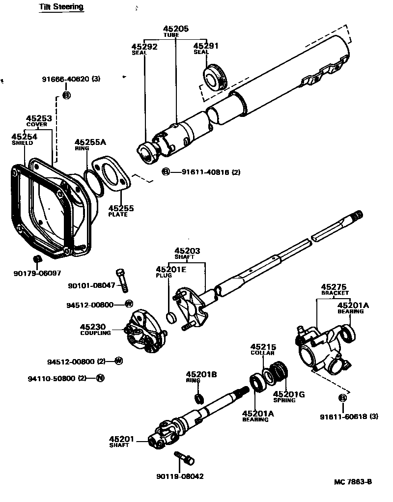 Toyota COROLLA Steering Column & Shaft EPC diagram — MC7863B