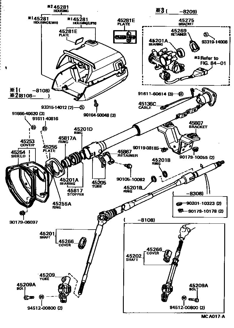 Toyota COROLLA Steering Column & Shaft EPC diagram — MCA017A
