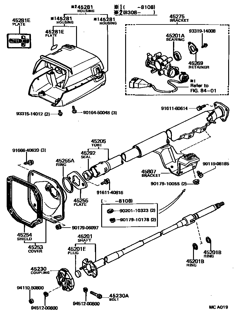 Toyota COROLLA Steering Column & Shaft EPC diagram — MCA019