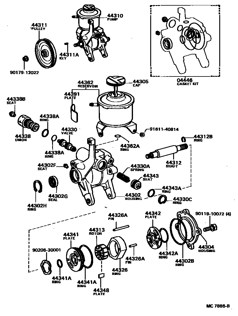 Toyota COROLLA 叶片泵和储油罐(动力转向) EPC diagram — MC7866B