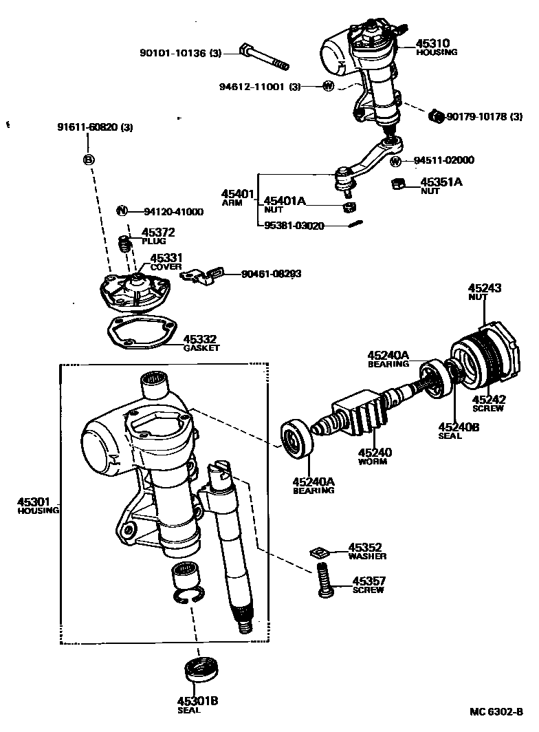 Toyota COROLLA 前转向齿轮和连杆 EPC diagram — MC6302B