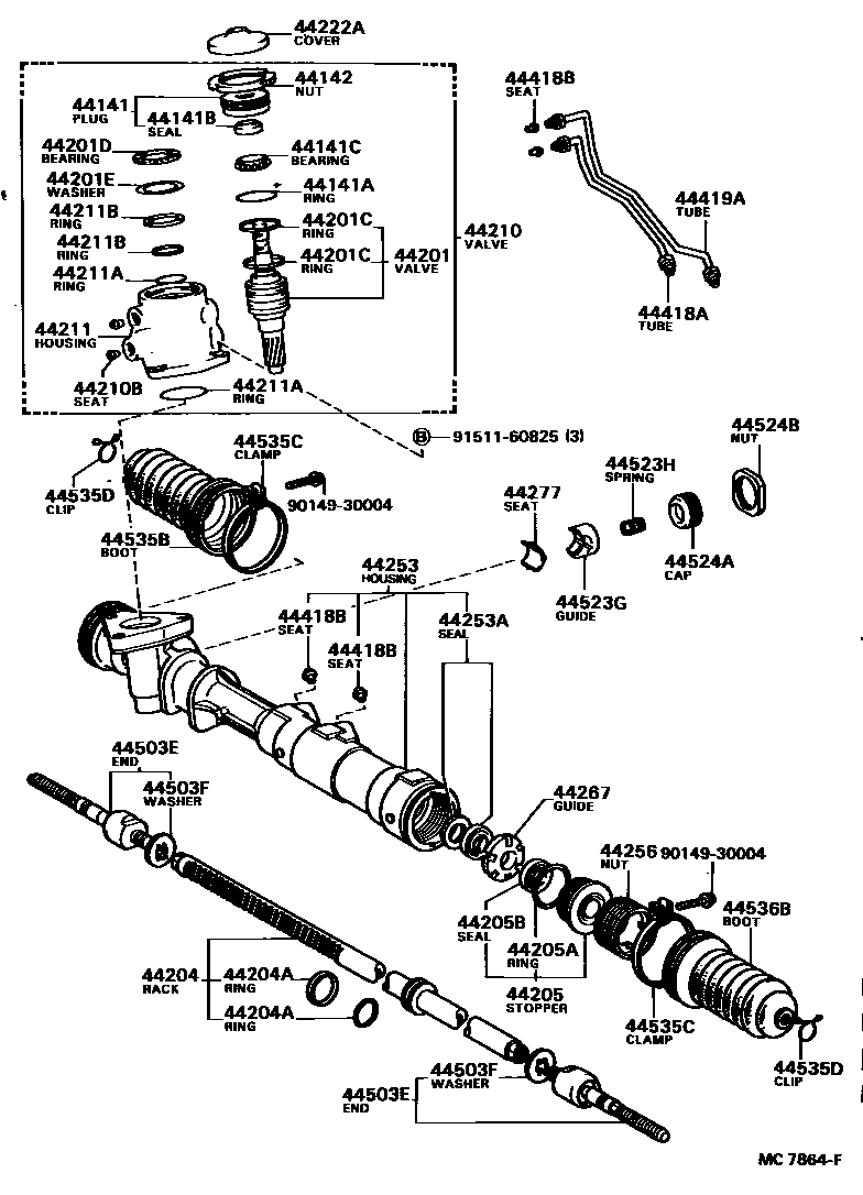 Toyota COROLLA 前转向齿轮和连杆 EPC diagram — MC7864F