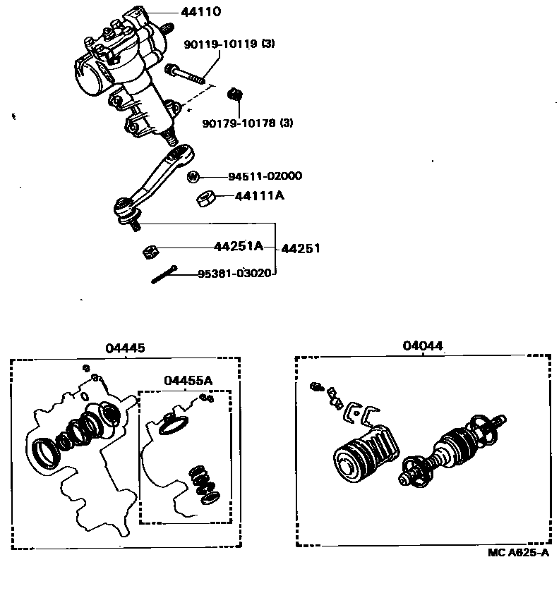 Toyota COROLLA 前转向齿轮和连杆 EPC diagram — MCA625A