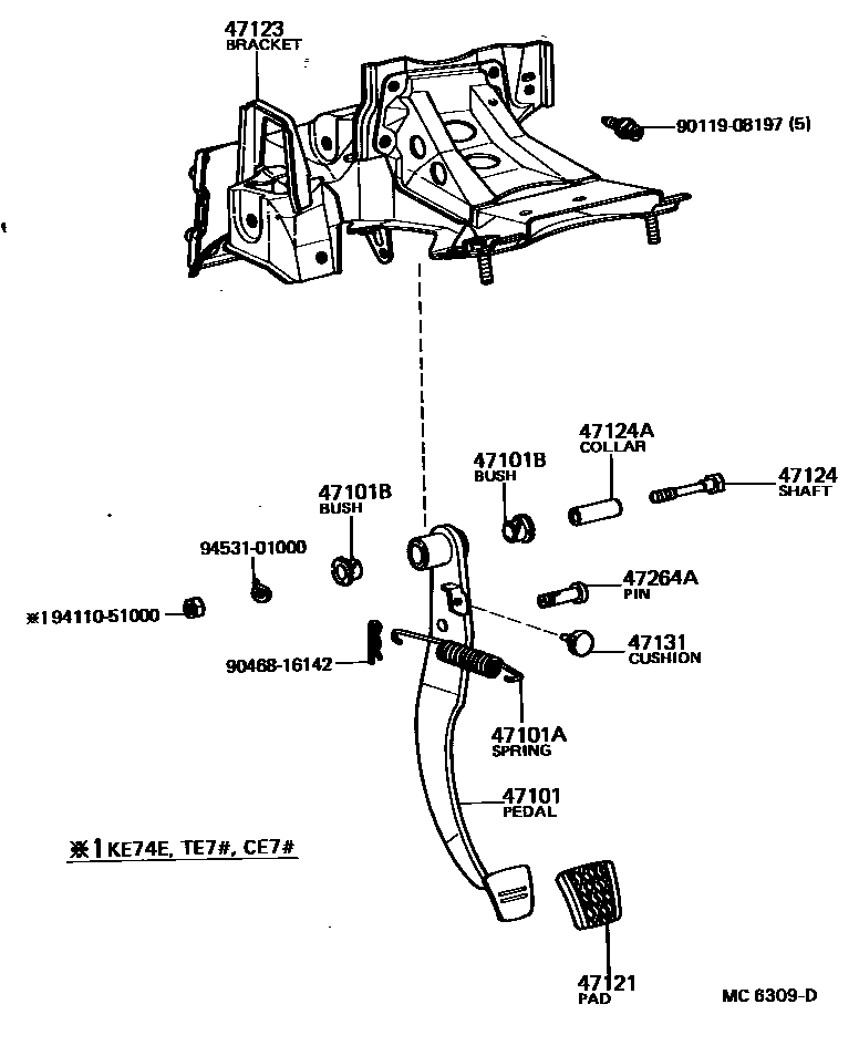 Toyota COROLLA Brake Pedal & Bracket EPC diagram — MC6309D