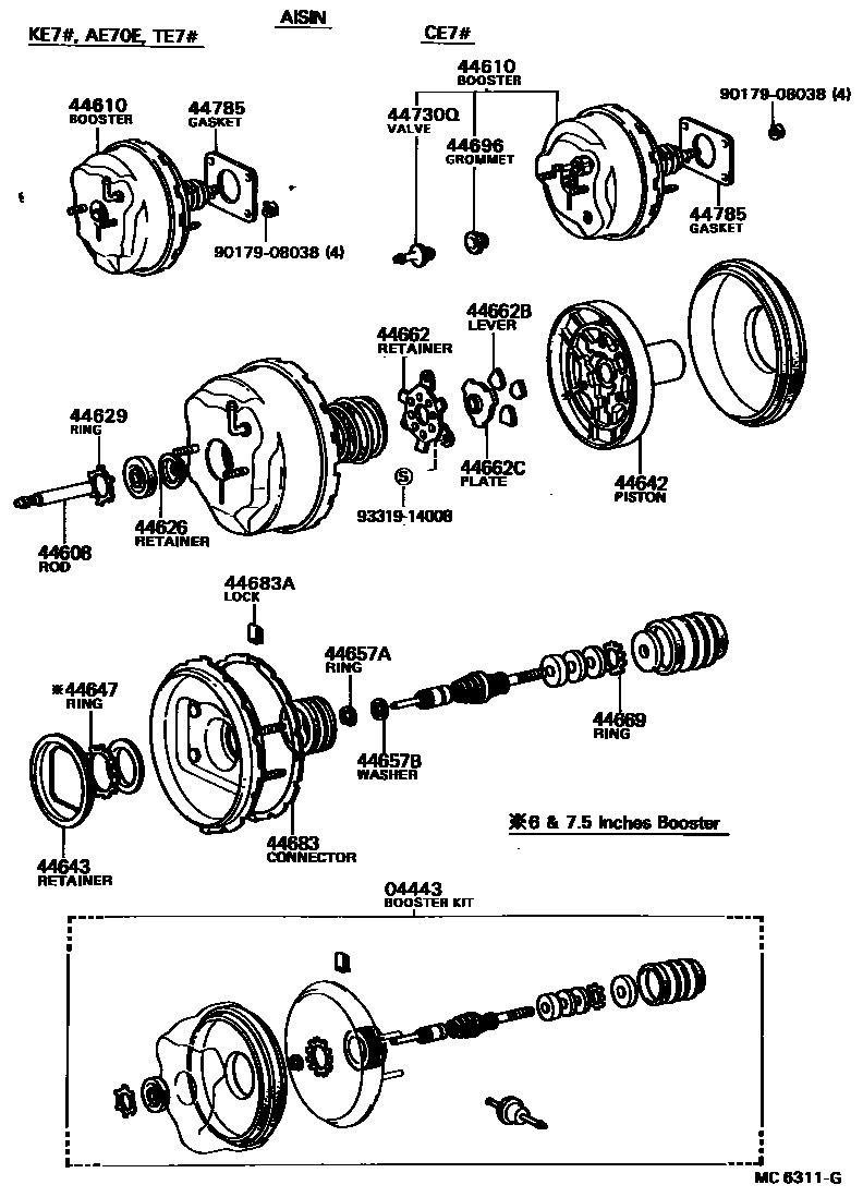 Toyota COROLLA 制动助力器和真空管 EPC diagram — MC6311G