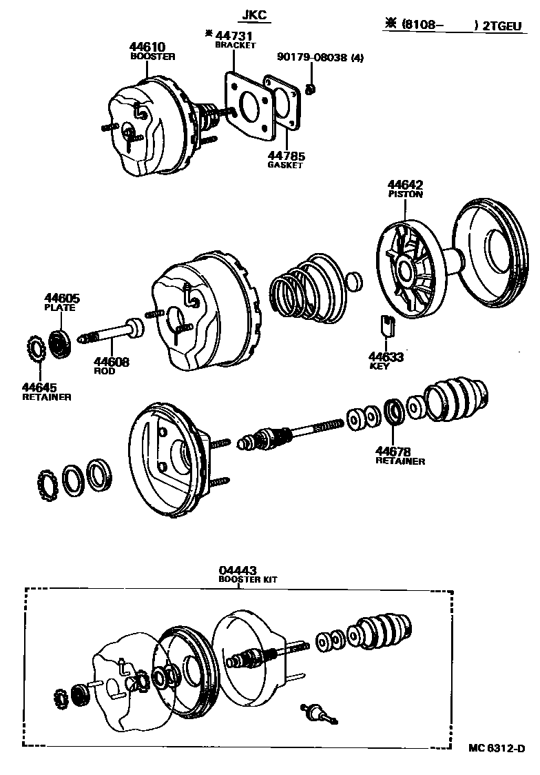 Toyota COROLLA 制动助力器和真空管 EPC diagram — MC6312D