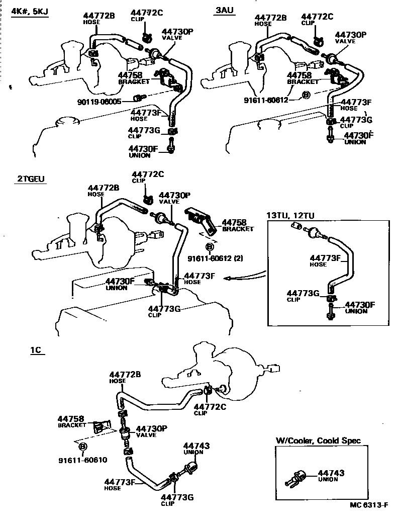 Toyota COROLLA 制动助力器和真空管 EPC diagram — MC6313F