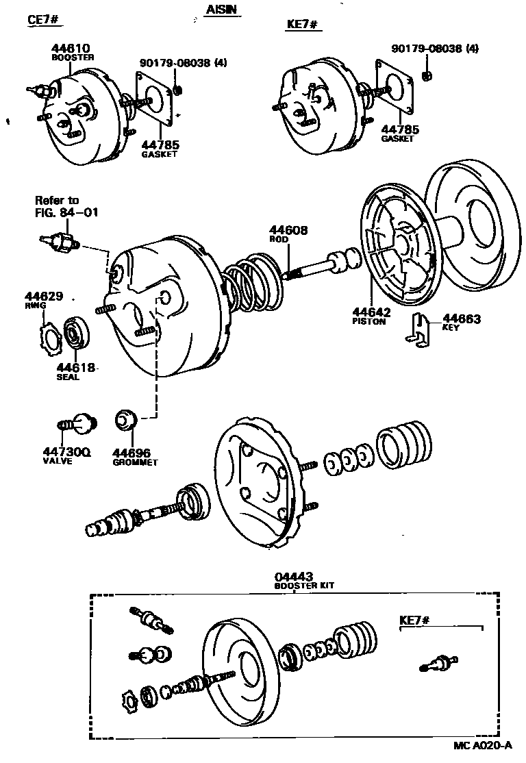 Toyota COROLLA 制动助力器和真空管 EPC diagram — MCA020A
