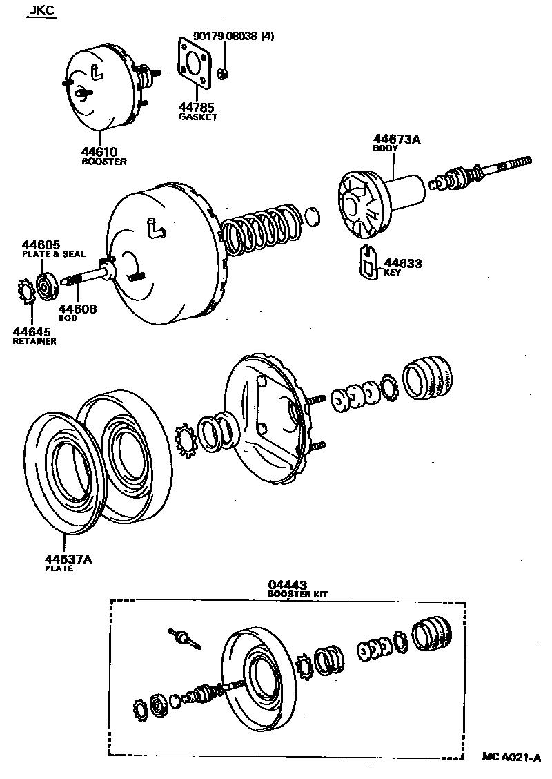 Toyota COROLLA 制动助力器和真空管 EPC diagram — MCA021A