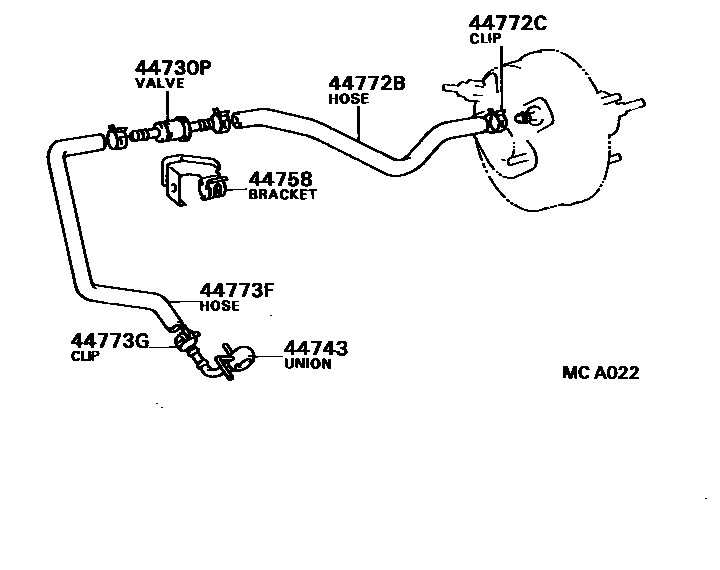 Toyota COROLLA 制动助力器和真空管 EPC diagram — MCA022