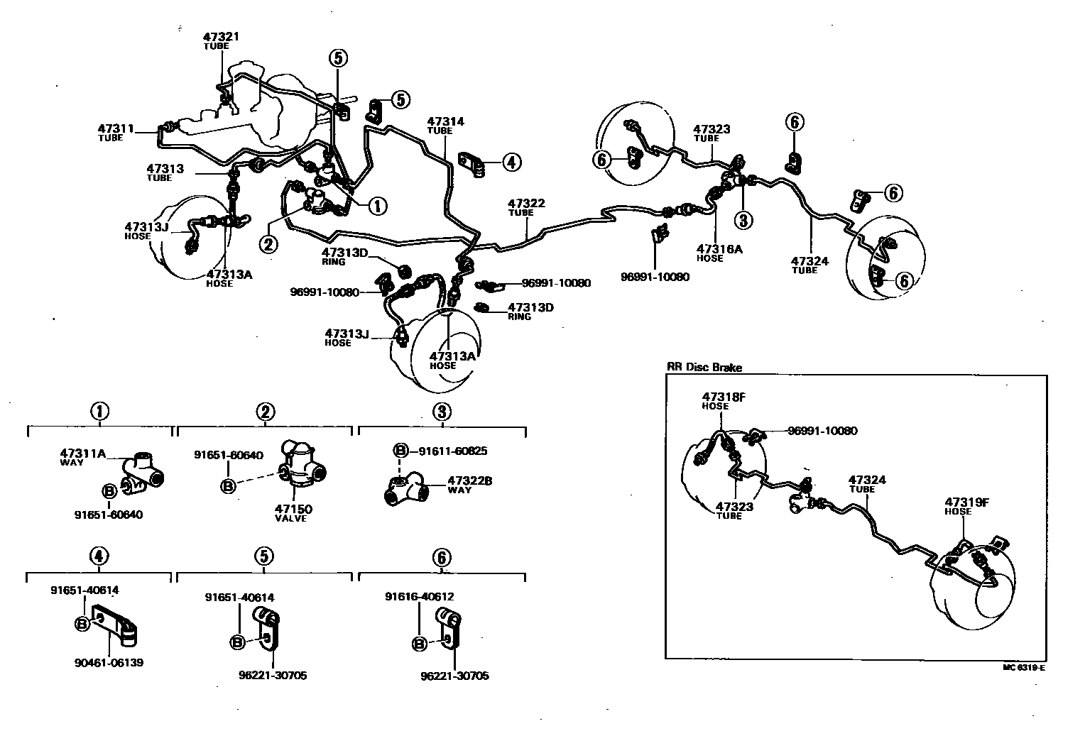 Toyota COROLLA 制动配管和卡箍 EPC diagram — MC6319E